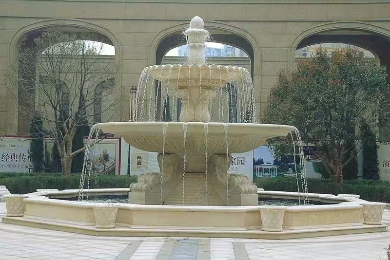 宜宾 黄金麻花岗岩异型加工——户外庭院石雕流水喷泉