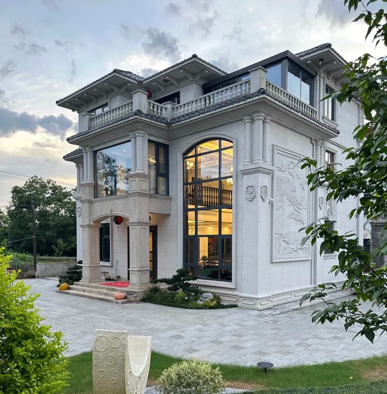 宜宾 白麻花岗岩私人别墅干挂石材豪华定制