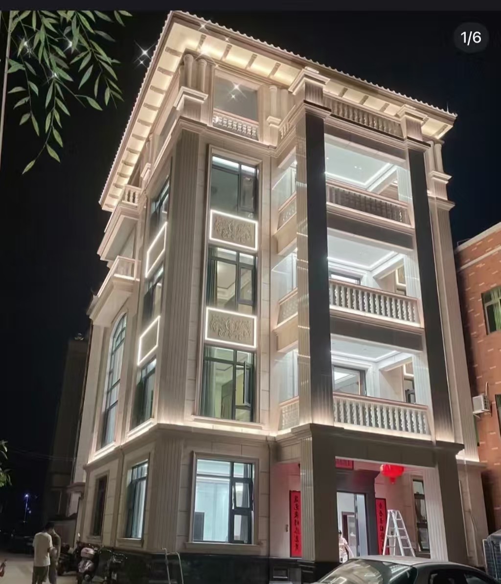 宜宾 芝麻白花岗岩别墅外墙夜间效果